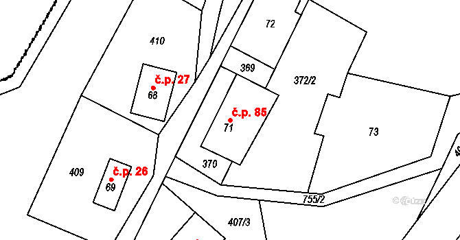 Dolní Hedeč 85, Králíky na parcele st. 71 v KÚ Dolní Hedeč, Katastrální mapa