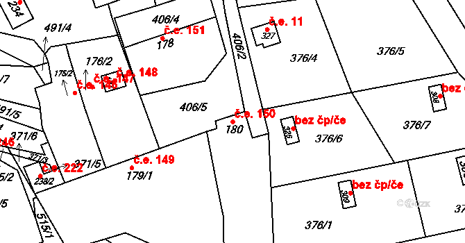 Bílichov 150 na parcele st. 180 v KÚ Bílichov, Katastrální mapa