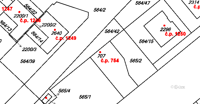 Neratovice 754 na parcele st. 707 v KÚ Neratovice, Katastrální mapa