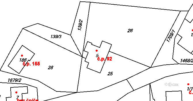 Líska 92, Česká Kamenice na parcele st. 5 v KÚ Líska, Katastrální mapa