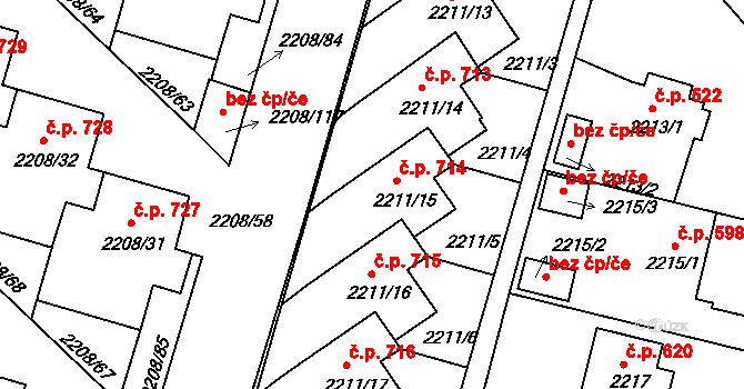 Veselí nad Lužnicí II 714, Veselí nad Lužnicí na parcele st. 2211/15 v KÚ Veselí nad Lužnicí, Katastrální mapa