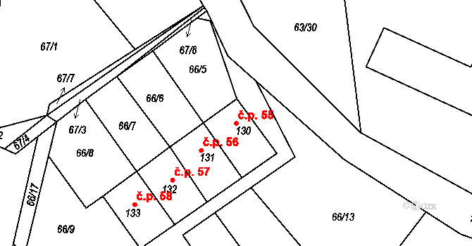 Míčov 55, Míčov-Sušice na parcele st. 130 v KÚ Míčov, Katastrální mapa