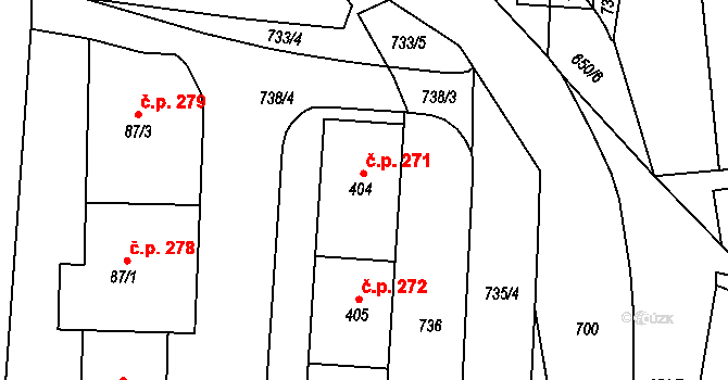 Teplice nad Metují 271 na parcele st. 404 v KÚ Teplice nad Metují, Katastrální mapa