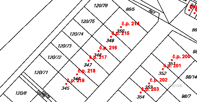 Trnová 216, Pardubice na parcele st. 348 v KÚ Trnová, Katastrální mapa