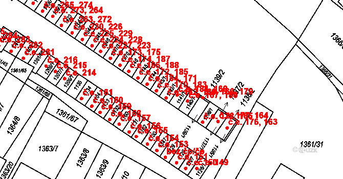 Brtnice 169,182 na parcele st. 1142/1 v KÚ Brtnice, Katastrální mapa