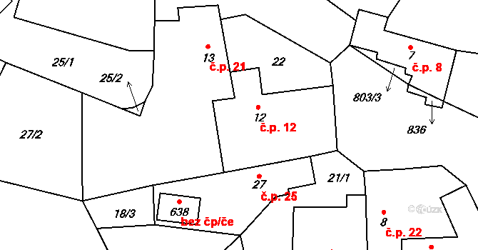 Drachkov 12 na parcele st. 12 v KÚ Drachkov u Strakonic, Katastrální mapa