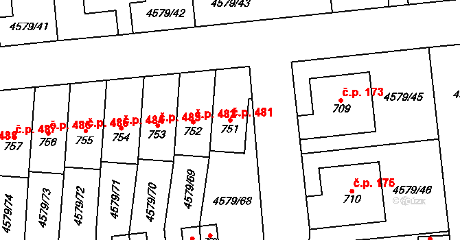 Vroutek 481 na parcele st. 751 v KÚ Vroutek, Katastrální mapa