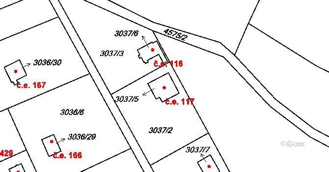 Chotěboř 117 na parcele st. 3037/5 v KÚ Chotěboř, Katastrální mapa