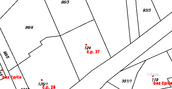 Lipovka 37, Rychnov nad Kněžnou na parcele st. 124 v KÚ Lipovka u Rychnova nad Kněžnou, Katastrální mapa