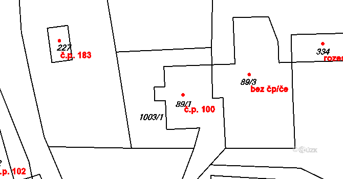 Ohnišov 100 na parcele st. 89/1 v KÚ Ohnišov, Katastrální mapa