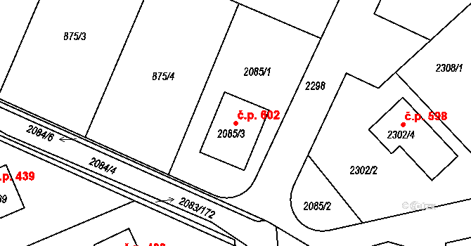Drásov 602 na parcele st. 2085/3 v KÚ Drásov, Katastrální mapa