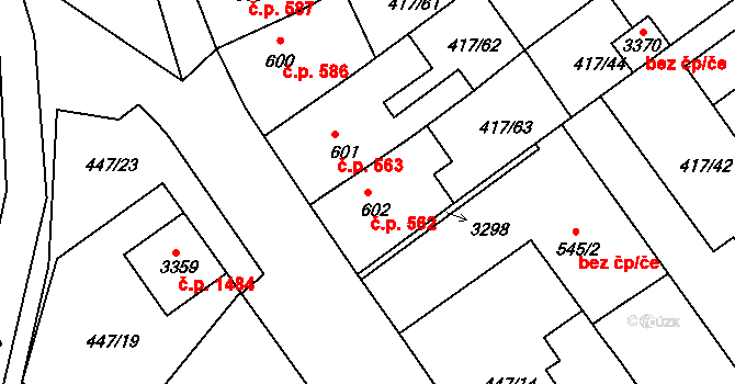 Bystřice pod Hostýnem 562 na parcele st. 602 v KÚ Bystřice pod Hostýnem, Katastrální mapa