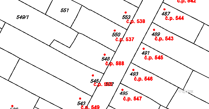 Jaroslavice 588 na parcele st. 548 v KÚ Jaroslavice, Katastrální mapa