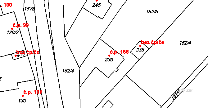 Opatovice 168 na parcele st. 230 v KÚ Opatovice u Hranic, Katastrální mapa