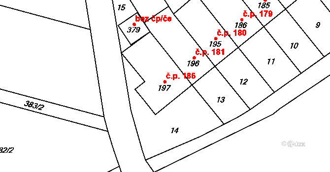 Přerov III-Lověšice 186, Přerov na parcele st. 197 v KÚ Lověšice u Přerova, Katastrální mapa