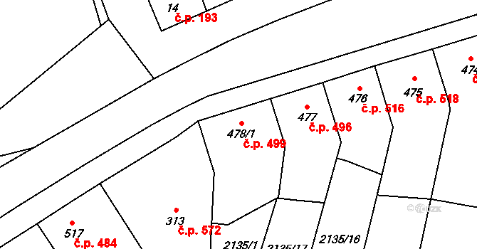 Lišov 499 na parcele st. 478/1 v KÚ Lišov, Katastrální mapa