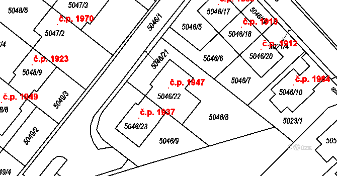 Mikulov 1947 na parcele st. 5046/22 v KÚ Mikulov na Moravě, Katastrální mapa