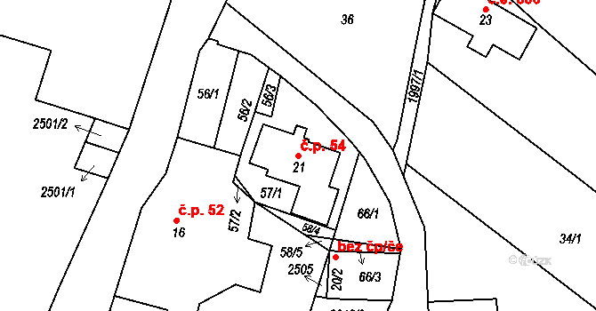Jílové u Držkova 54 na parcele st. 21 v KÚ Jílové u Držkova, Katastrální mapa