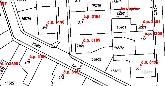 Jihlava 3189 na parcele st. 219/1 v KÚ Bedřichov u Jihlavy, Katastrální mapa