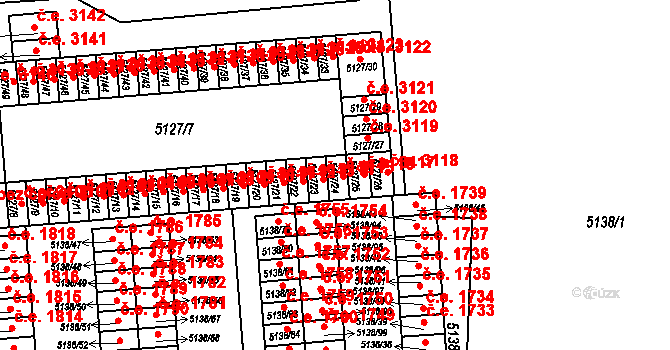 Jihlava 3116 na parcele st. 5127/24 v KÚ Jihlava, Katastrální mapa