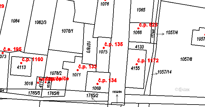 Sadská 135 na parcele st. 1075 v KÚ Sadská, Katastrální mapa