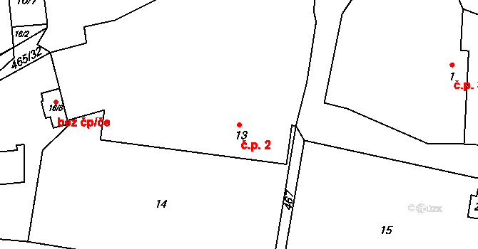 Husinec 2 na parcele st. 13 v KÚ Husinec u Řeže, Katastrální mapa
