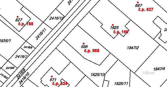Tišnov 668 na parcele st. 688 v KÚ Tišnov, Katastrální mapa