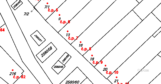 Kuželov 8 na parcele st. 16 v KÚ Kuželov, Katastrální mapa