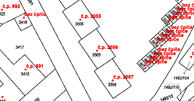 Kročehlavy 2056, Kladno na parcele st. 5505 v KÚ Kročehlavy, Katastrální mapa