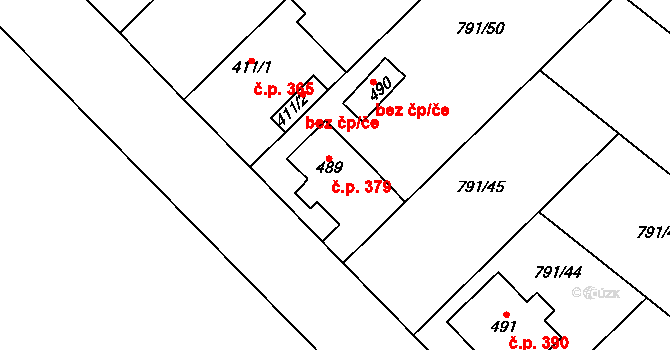Cerhenice 379 na parcele st. 489 v KÚ Cerhenice, Katastrální mapa
