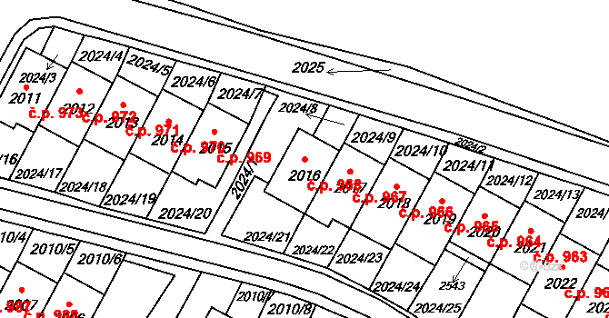 Nové Město pod Smrkem 968 na parcele st. 2016 v KÚ Nové Město pod Smrkem, Katastrální mapa