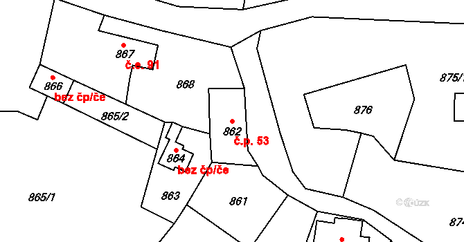 Raspenava 53 na parcele st. 862 v KÚ Raspenava, Katastrální mapa
