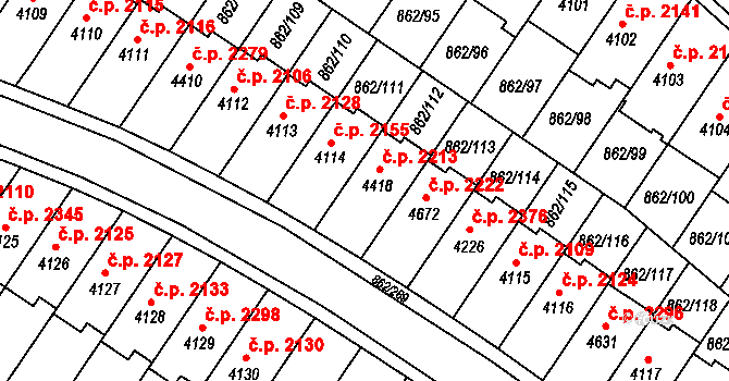 Blansko 2213 na parcele st. 4418 v KÚ Blansko, Katastrální mapa