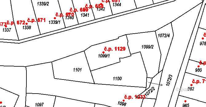 Tachov 1129 na parcele st. 1099/1 v KÚ Tachov, Katastrální mapa