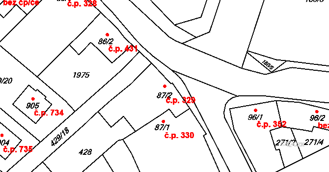 Náměšť na Hané 329 na parcele st. 87/2 v KÚ Náměšť na Hané, Katastrální mapa