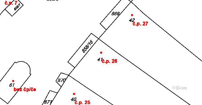 Želechovice 26 na parcele st. 41 v KÚ Želechovice u Uničova, Katastrální mapa