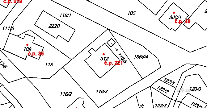 Horní Libchava 221 na parcele st. 312 v KÚ Horní Libchava, Katastrální mapa