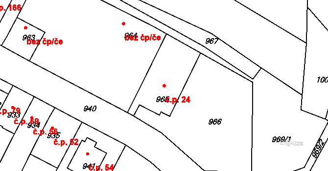 Mimoň V 24, Mimoň na parcele st. 965 v KÚ Mimoň, Katastrální mapa