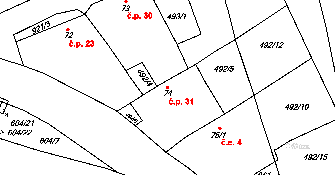 Počeplice 31, Štětí na parcele st. 74 v KÚ Počeplice, Katastrální mapa