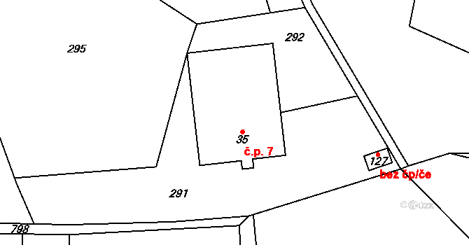 Lhota 7, Chuchelna na parcele st. 35 v KÚ Lhota Komárov, Katastrální mapa