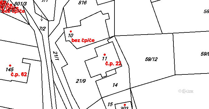 Malá Lhota 22, Velká Lhota na parcele st. 11 v KÚ Malá Lhota u Valašského Meziříčí, Katastrální mapa