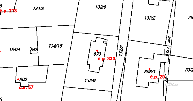 Senohraby 333 na parcele st. 673 v KÚ Senohraby, Katastrální mapa