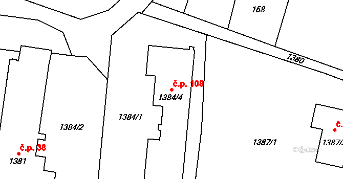 Dolní Lutyně 108 na parcele st. 1384/4 v KÚ Dolní Lutyně, Katastrální mapa