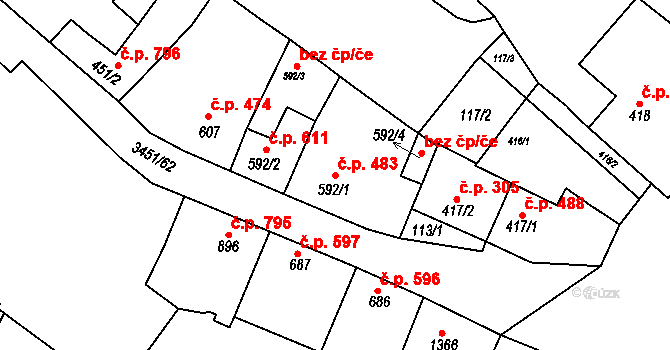 Lysá nad Labem 483 na parcele st. 592/1 v KÚ Lysá nad Labem, Katastrální mapa