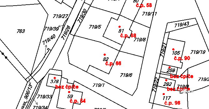 Unčín 66, Krupka na parcele st. 82 v KÚ Unčín u Krupky, Katastrální mapa