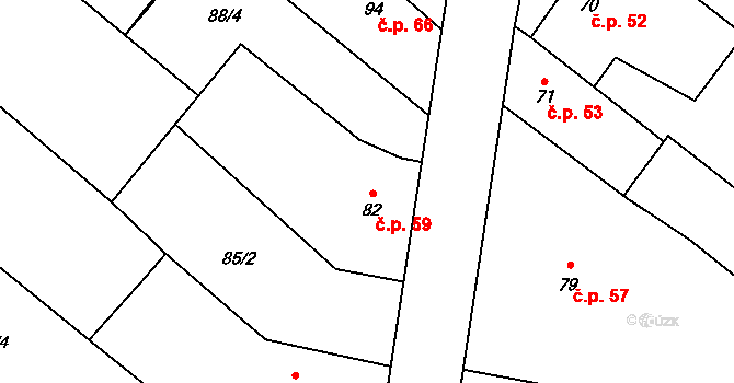 Koválovice u Tištína 59, Koválovice-Osíčany na parcele st. 82 v KÚ Koválovice u Tištína, Katastrální mapa