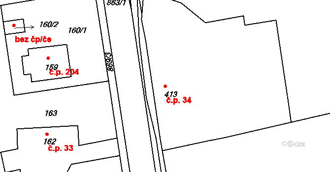 Čekanice 34, Tábor na parcele st. 413 v KÚ Čekanice u Tábora, Katastrální mapa