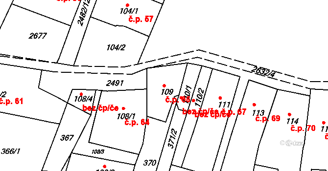 Česká Kamenice 65 na parcele st. 109 v KÚ Česká Kamenice, Katastrální mapa