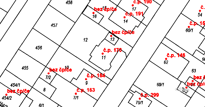 Prosetice 170, Teplice na parcele st. 11 v KÚ Prosetice, Katastrální mapa