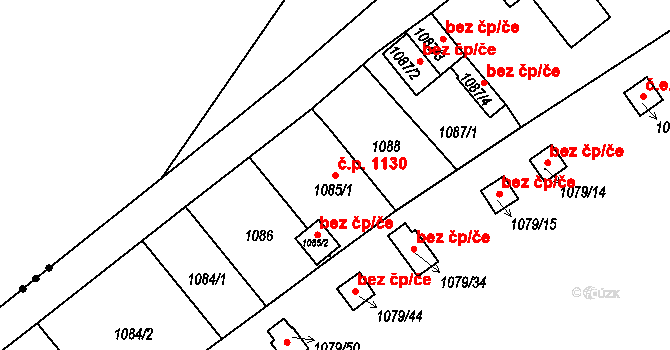 Trnovany 1130, Teplice na parcele st. 1085/1 v KÚ Teplice-Trnovany, Katastrální mapa